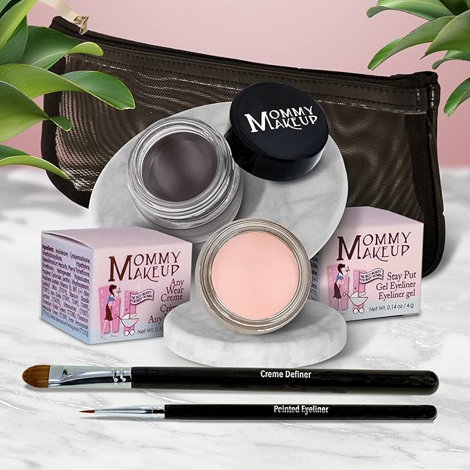 The Everlasting Eye 5 Piece Waterproof Makeup Set. Gel Eyeliner, Creme Eyeshadow, 2 brushes and Mesh Bag. Paraben-free, Talc-free, Cruelty-free. Cashmere/Chocolate Kiss 2502-Velvo Beauty