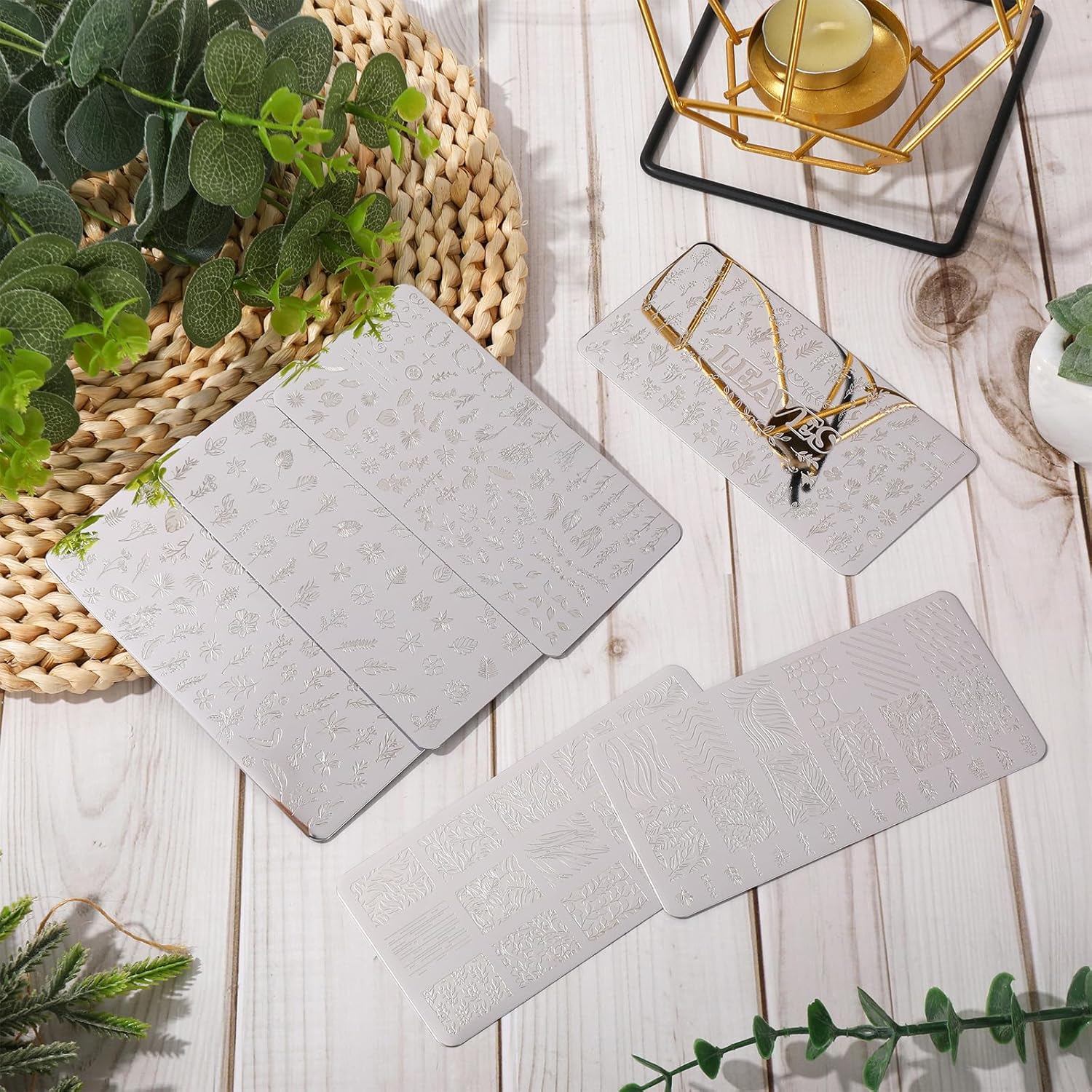 Whaline 6Pcs Spring Floral Leaves Nail Plates Stamping Set Plant Leaves Stamp Templates Nail Art Plates for DIY Print Manicure Salon Design-Velvo Beauty