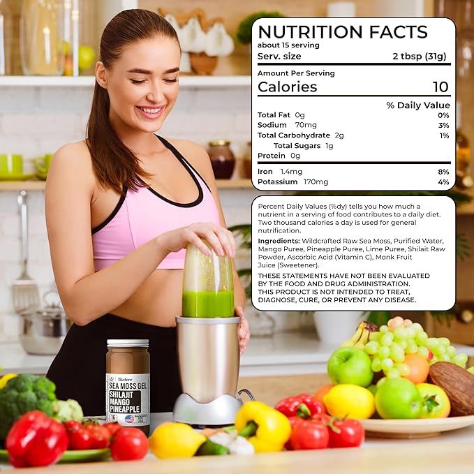 Biolore Sea Moss Gel - Shilajit 16oz, Wildcrafted Irish Seamoss with Essential Vitamins & Trace Minerals, Vegan Superfood Made in USA-Velvo Beauty