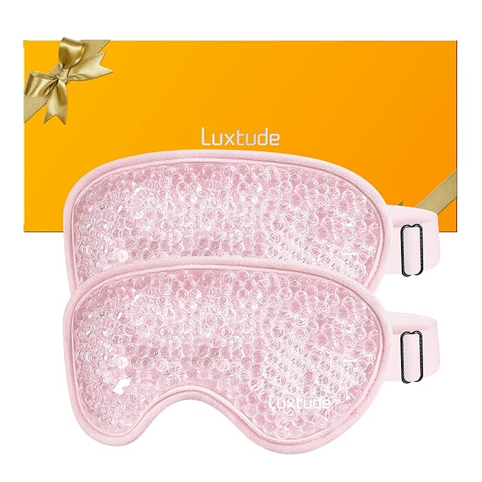 Luxtude Gel Eye Mask Cooling Eye Masks for Dry Eyes 2PCS, Hot Cold Eye Ice Pack Reusable Cold Eye Mask, Frozen Cold Eye Compress for Puffiness/Dark Circles/Headaches/Skincare/Eye Bags (Pink)-Velvo Beauty