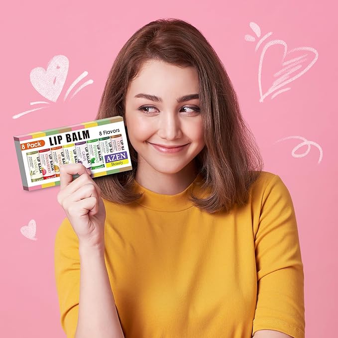 AZEN 8 Pack Lip Balm Stocking, Natural Lip Balm Bulk, Moisturizing Lip Balm for Dry Lips-Velvo Beauty