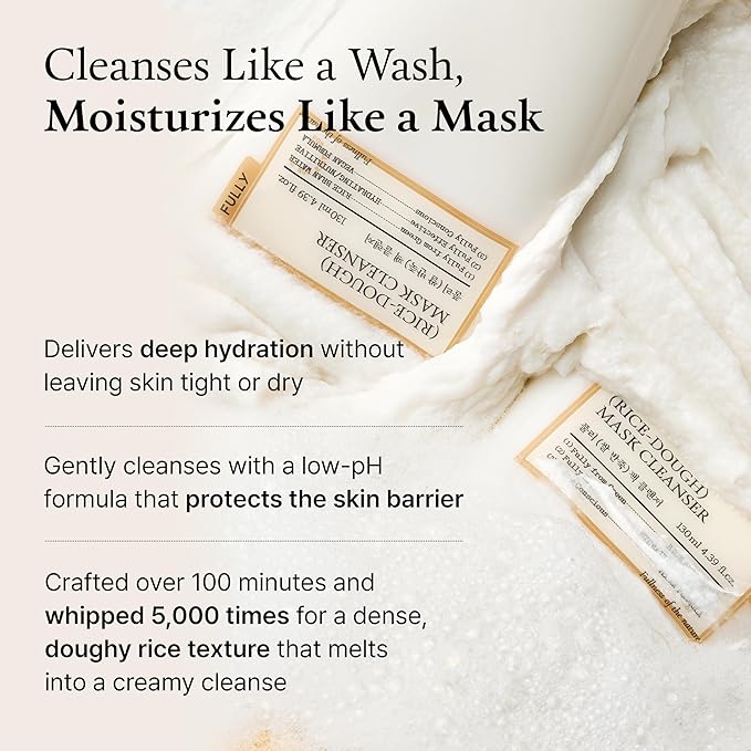 FULLY Rice-Dough Mask Cleanser, Hydrating Mask, Nourishing, Low-pH Formula, Clear Pores, Face Wash, Dry & Sensitive Skin, Vegan Korean Skincare 4.39 fl.oz-Velvo Beauty