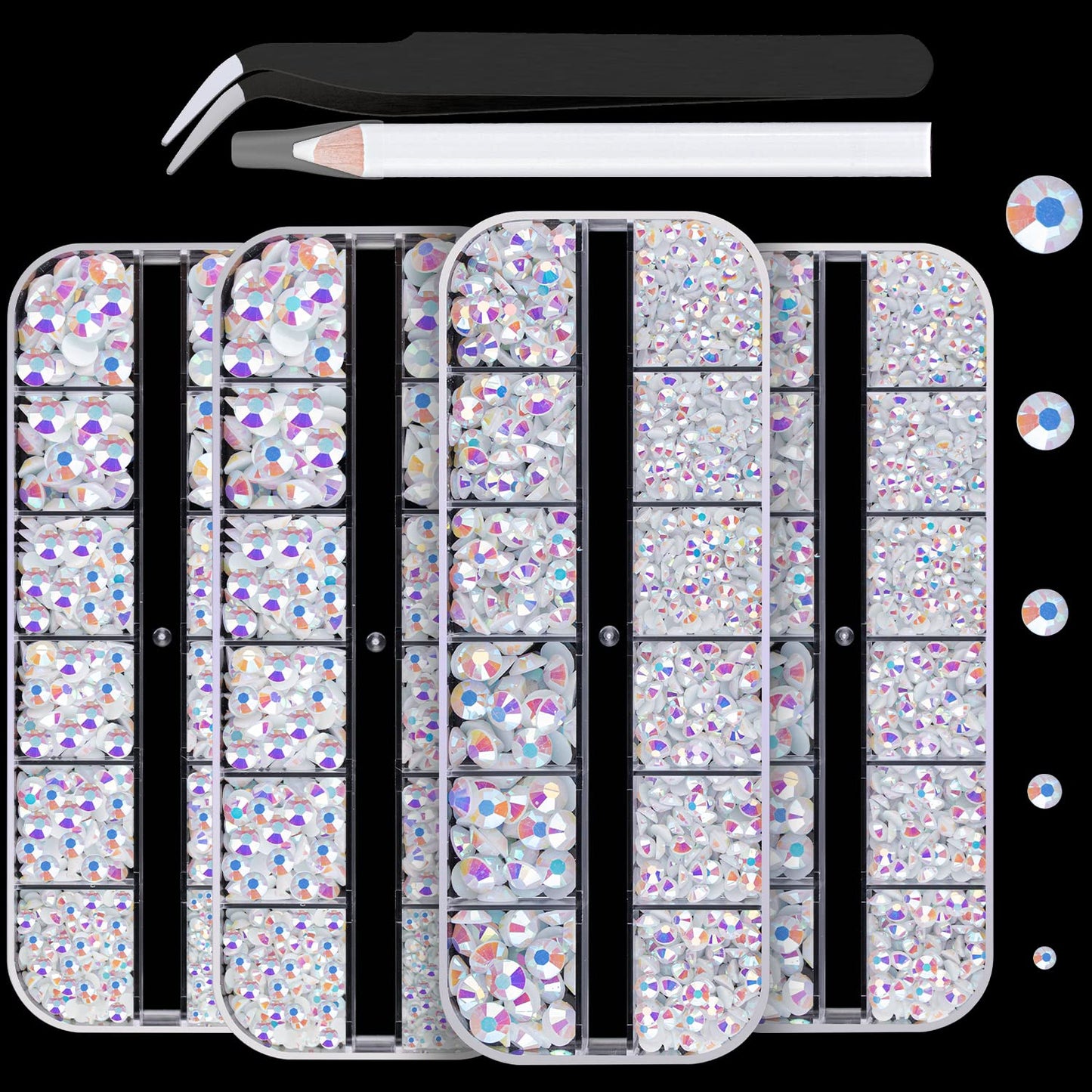 7000PCS Resin Rhinestones with Tweezers for Crafting, 2/3/4/5/6mm Flatback Jelly Rhinestones, 4 Box White AB Non Hotfix Crystal Gems for DIY Crafts Mugs Tumblers Clothes Makeup Nail-Velvo Beauty