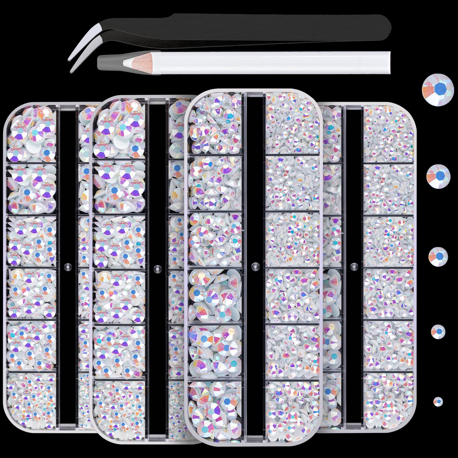 7000PCS Resin Rhinestones with Tweezers for Crafting, 2/3/4/5/6mm Flatback Jelly Rhinestones, 4 Box White AB Non Hotfix Crystal Gems for DIY Crafts Mugs Tumblers Clothes Makeup Nail-Velvo Beauty