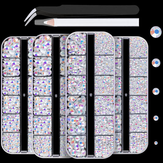 7000PCS Resin Rhinestones with Tweezers for Crafting, 2/3/4/5/6mm Flatback Jelly Rhinestones, 4 Box White AB Non Hotfix Crystal Gems for DIY Crafts Mugs Tumblers Clothes Makeup Nail-Velvo Beauty