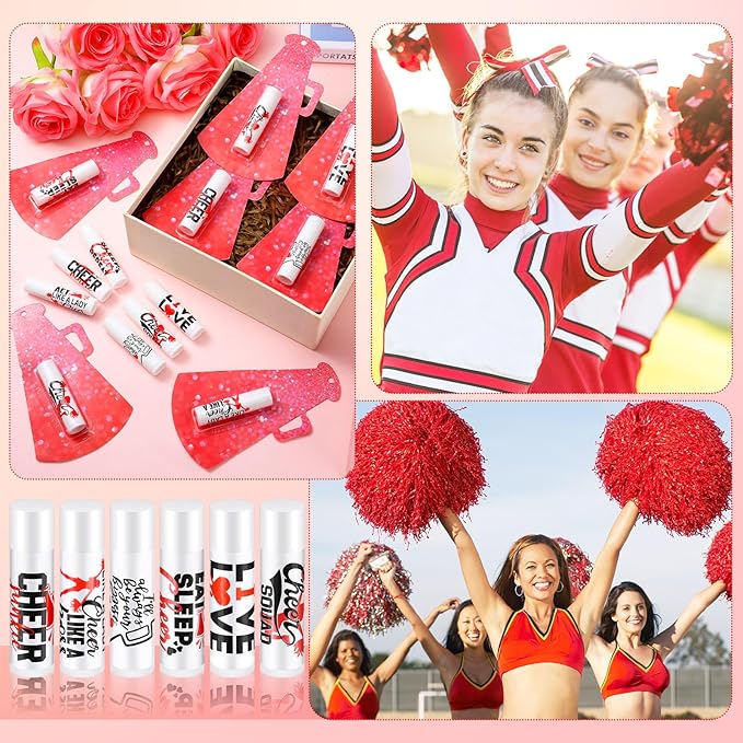 60 Pcs Cheerleading Lip Balm Bulk Cheer Teams Lip Balm Gifts Set Honey Moisturizing Lip Care Flavor Hydration Dry Chapped Lips for Men Women Children(Red)-Velvo Beauty
