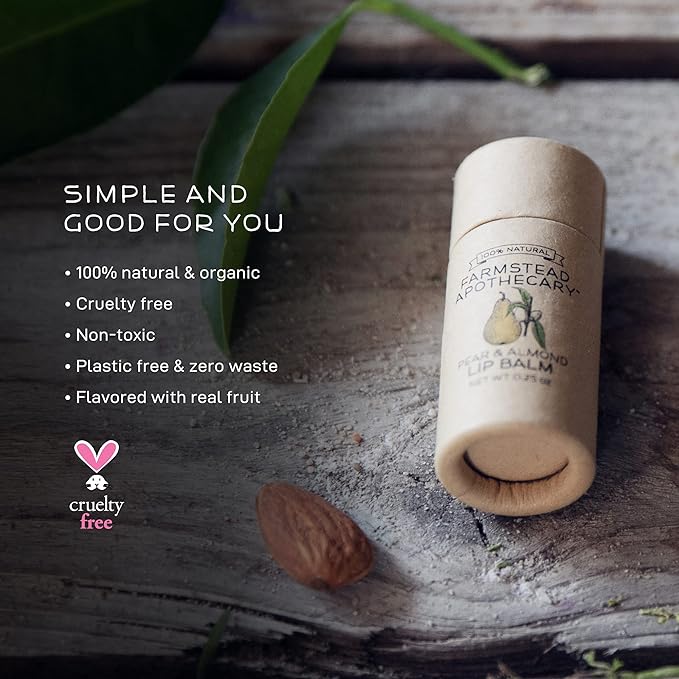 Farmstead Apothecary Lip Balm Gift Set with Pouch - Reusable Pouch Includes 4 -.2 oz Lip Balms - Boysenberry Vanilla, Fig & Honey, Pear & Almond , Apricot ,1 each. 100 % Natural, 99% Organic-Velvo Beauty