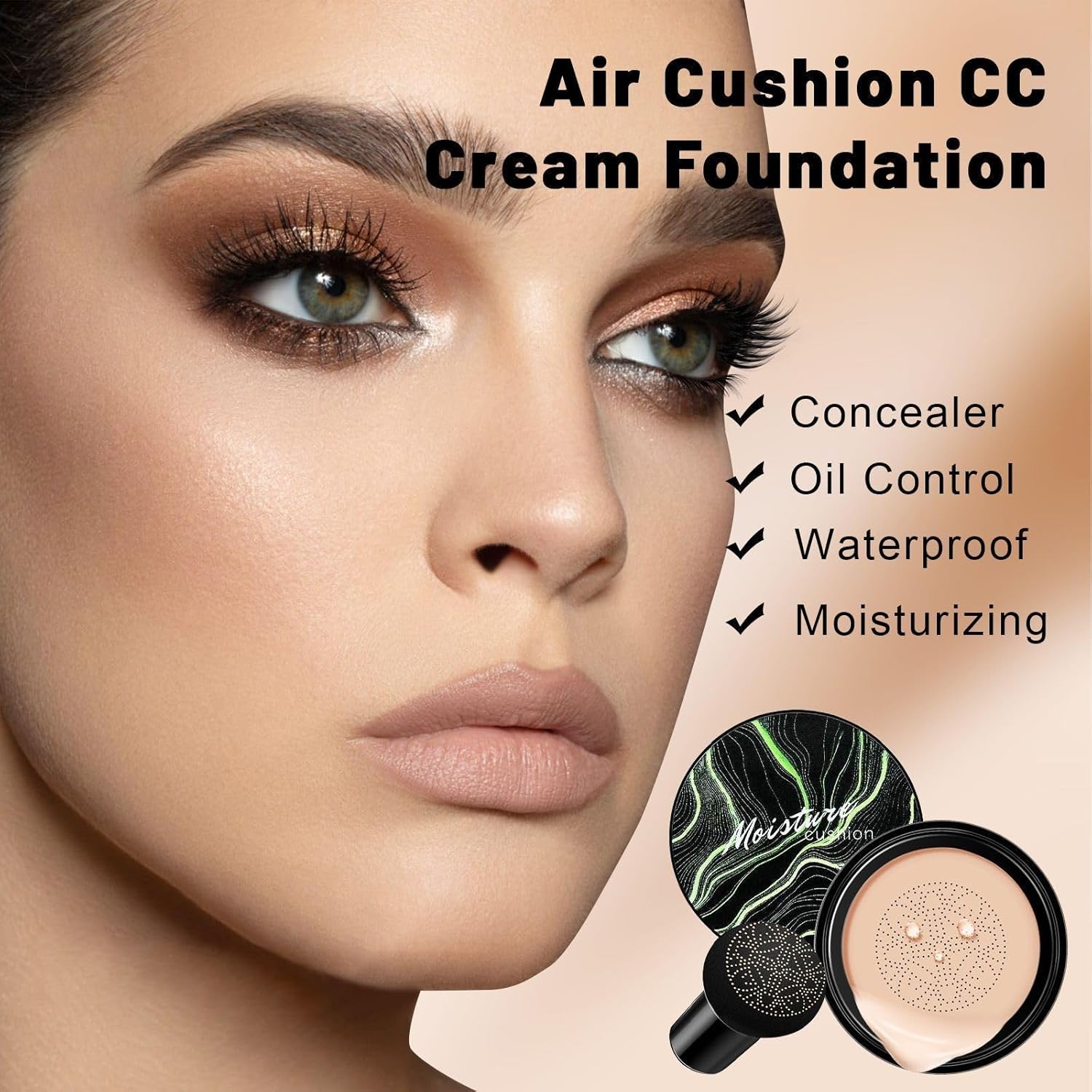 Mushroom Head Air Cushion CC Cream - BB Cream Face Makeup for Mature Skin, Moisturizing Cover Balm Foundation & Long-Lasting Color Correcting Concealer, Even Skin Tone for All Skin Types-Velvo Beauty