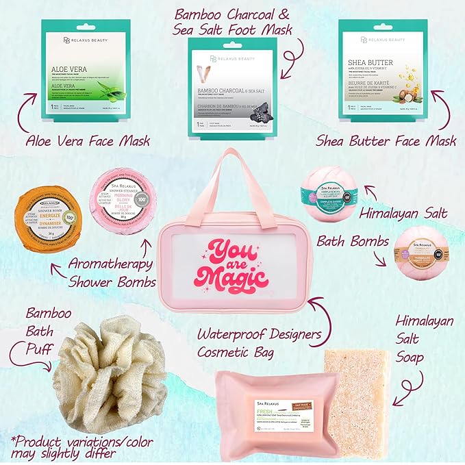 Spa Gift Baskets For Women - Premium Spa Gifts For Women With Cosmetic Bag, Bath Bombs, Handmade Spa Gift Set & Gift Boxes For Women - Mom Gifts, Birthday Gift Basket For Women-Velvo Beauty