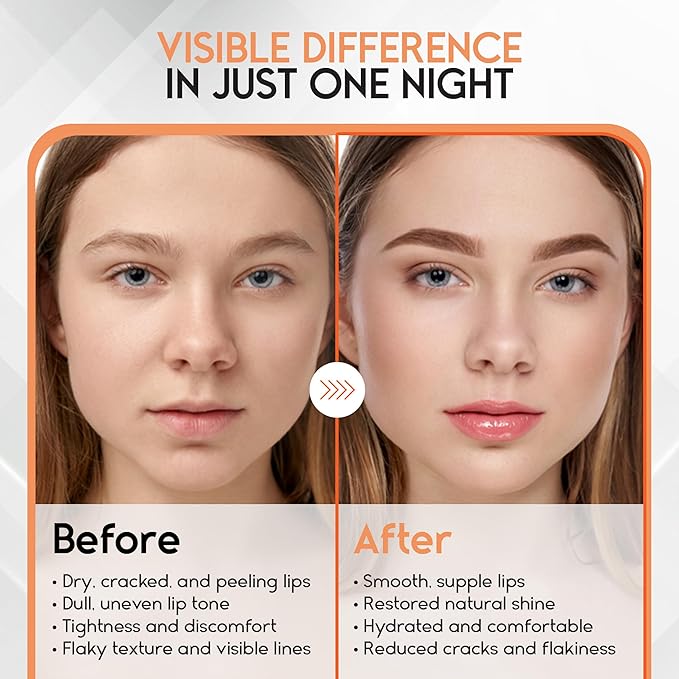 Lip Mask Overnight with Hyaluronic Acid & Collagen, Lip Sleeping Mask for Dry Cracked Lips, Moisturizing, Hydrating, Exfoliating Night Treatment for Lip Care (Peach)-Velvo Beauty