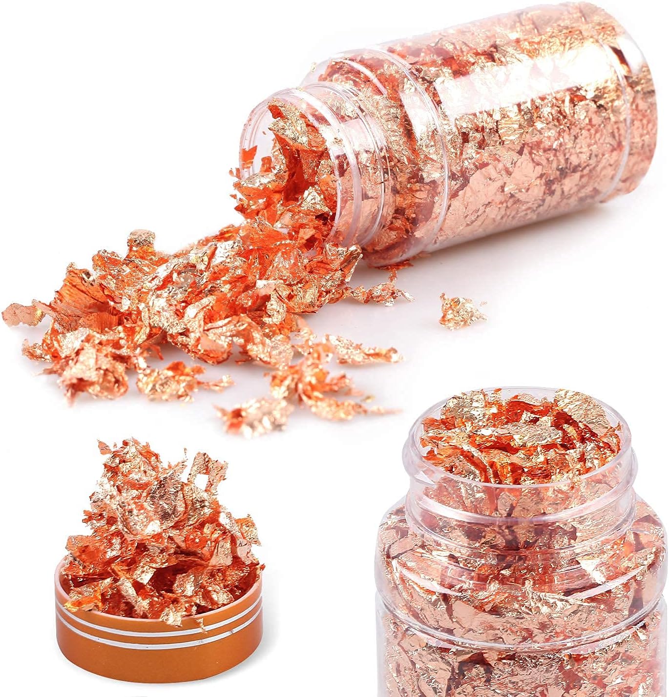 Gilding Flakes Set,Gold Foil Flakes for Resin,3 Bottles Metallic Foil Flakes for Resin Jewelry Making,Nails,Painting Art,Crafts and Slime(Gold, Silver, Copper Colors)-Velvo Beauty