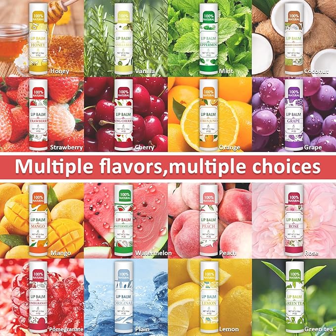 128 Pack Lip Balm, Natural Lip Balm Bulk with Vitamin E and Coconut Oil, Moisturizing Lip Balm for Dry Lips - 16 Flavors-Velvo Beauty
