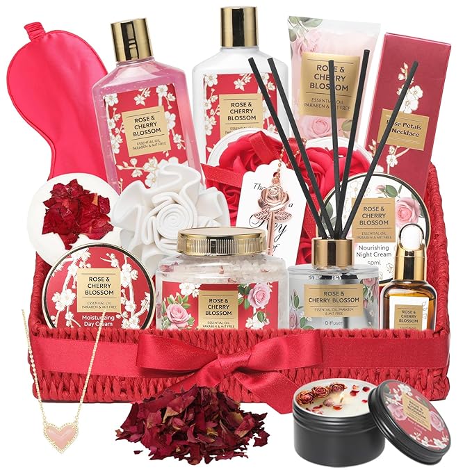 Mothers Day Gifts for Mom 25Pcs Luxury Spa Gift Basket for Women with Necklace, Shower Gel | Relaxing Bath & Body Care Kit Valentine's Christmas Gifts for Her Perfect for Anniversary or Bridal Shower-Velvo Beauty