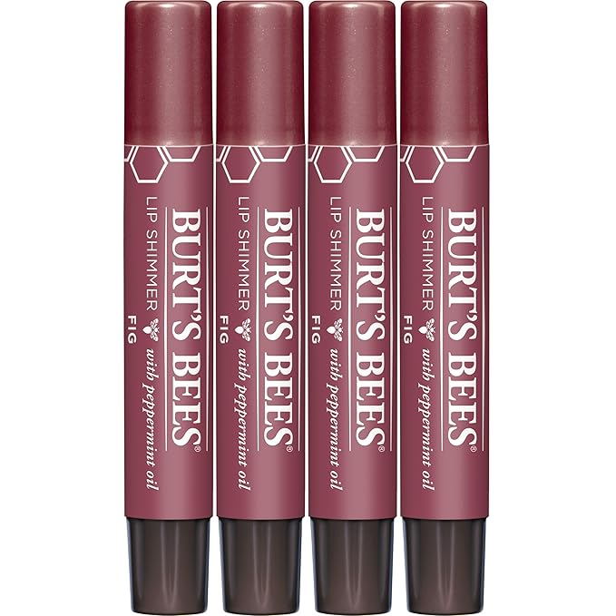Burt's Bees Shimmer Lip Tint Set, Tinted Lip Balm Stick, Moisturizing for All Day Hydration with Natural Origin Glowy Pigmented Finish & Buildable Color, Fig (4-Pack)-Velvo Beauty