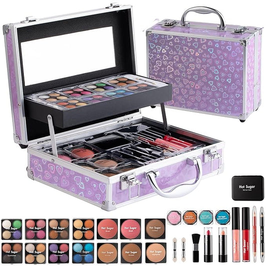 Hot Sugar Ultimate All-in-One Makeup Kit for Teen Girls, Basic Makeup Gift Set for Women - Create Stunning Looks with 52 Shades and Accessories (Purple Love)-Velvo Beauty