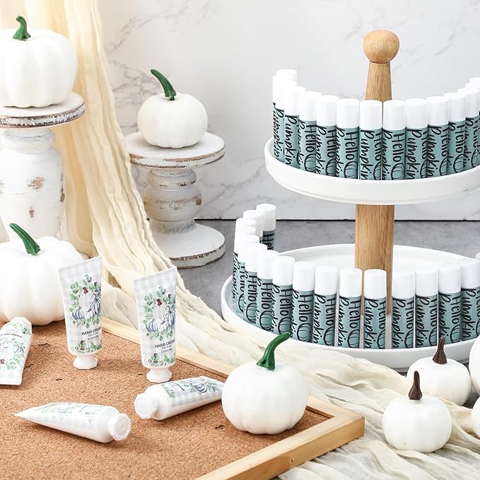 144 Pcs Fall Lip Balm Hand Cream Set Party Favors, Include 36 Blue Pumpkin Lip Balm 36 Moisturizing Hand Cream 36 Bags 36 Cards and Ropes for Autumn Accessories Gifts-Velvo Beauty