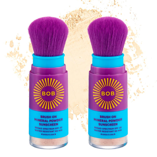 BOB KIDS SPF 30 Brush On Mineral Powder Sunscreen, Broad Spectrum Protection, Water Resistant 80 Mins, Fragrance Free, Easy to Apply for Kids & Babies, Mfg in USA, 2-Pack-Velvo Beauty