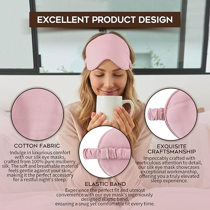 in Flight Mind Mulberry Silk Sleep Mask, Eye Mask for Sleeping with Elastic Headband, Super Soft Sleeping Mask,Comfortable Silk Eye Sleep Mask, Sleep Eye Mask for Night Sleeping, Travel, Nap(Pink)-Velvo Beauty