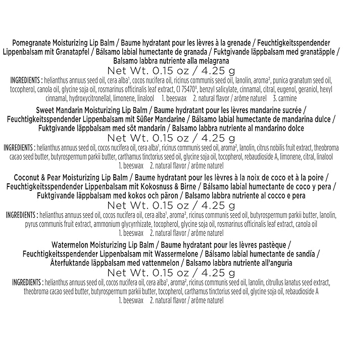 Burt's Bees Lip Balm Easter Basket Stuffers - Just Picked Gifts Set with Pomegranate, Watermelon, Sweet Mandarin, Coconut and Pear Natural Lip Treatment Tubes, 4, 0.15 oz.-Velvo Beauty