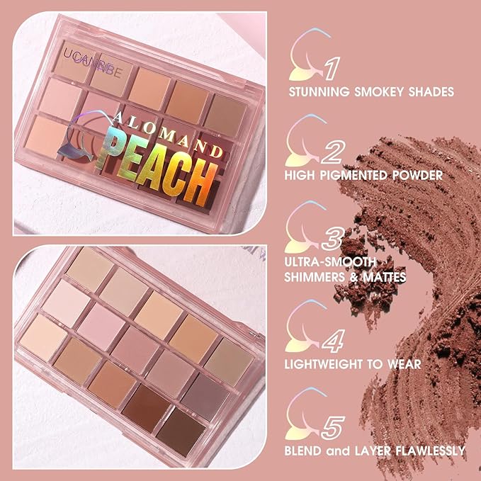 UCANBE Neutral Matte Eyeshadow Palette, 15 Colors Nude Taupe Rose Brown Eye Makeup Pallet, Natural Warm Tone High Pigmented Blendable & Buildable Sombras De Ojos Gift Kit-Velvo Beauty