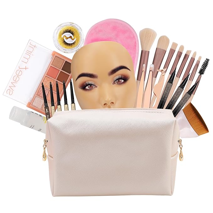 3D Makeup Practice Face Board,Reusable Silicone Makeup Practice Face/Makeup Mannequin Face,with Makeup Brushes Set&Dual head Eyebrow Pencils&a Pair of Eyelashes&a Makeup Bag&makeup remover towel-Velvo Beauty