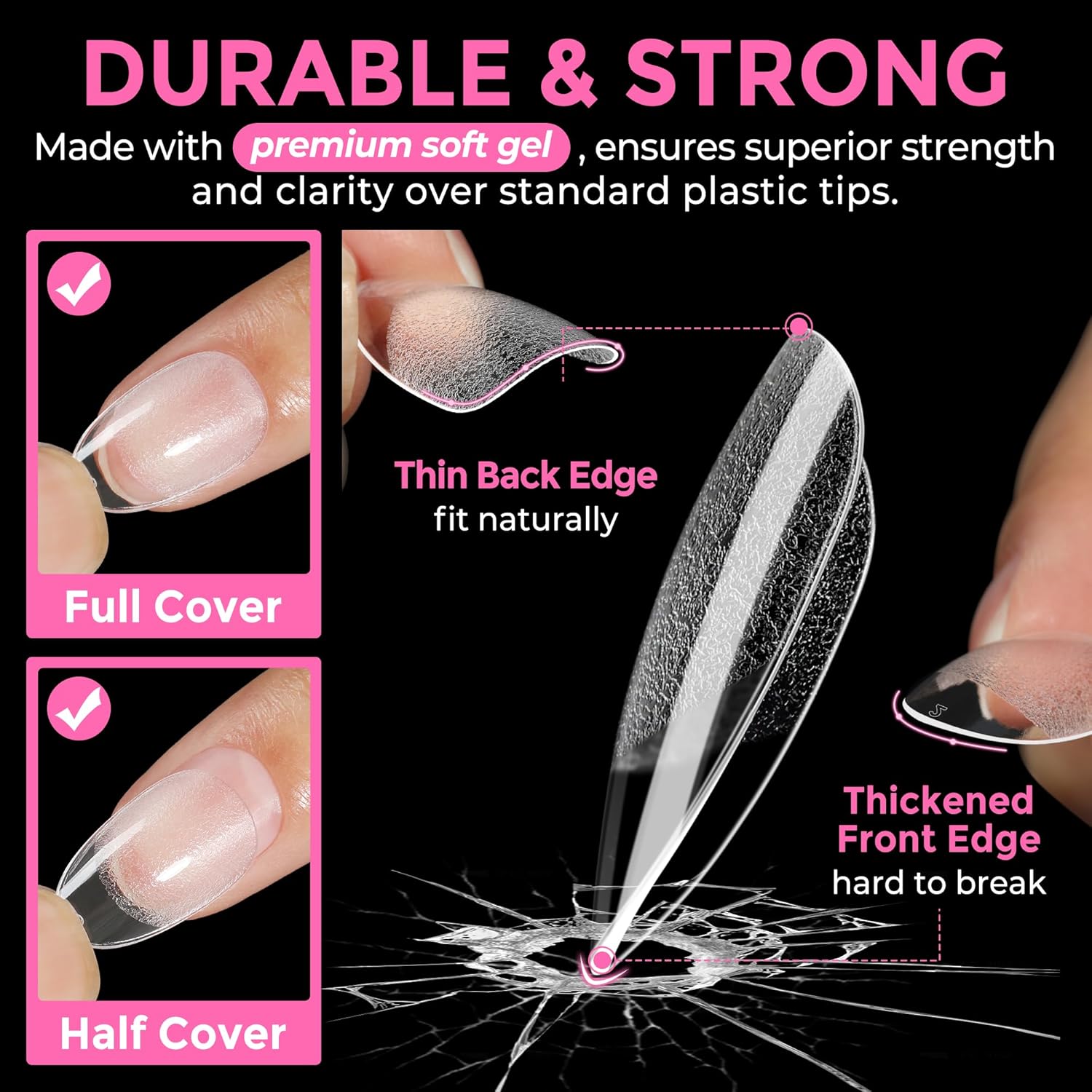 UNA GELLA Short Almond Round Fake Nails 216pcs Almond Press on Nails Pre-Shape Oval Gel Nail Tips for Full Cover Acrylic Short Round Nails for Nails Tips Extension 12 Sizes-Velvo Beauty