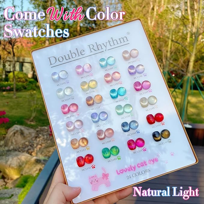 Double Rhythm 28Pcs 0.5Oz Cat Eye Gel Nail Polish Set Same Color Same Bottle Soak Off Magnetic Gel Polish Kit Nail Art Manicure Salon DIY at Home (Silver Gold Red Black-T24-7)-Velvo Beauty