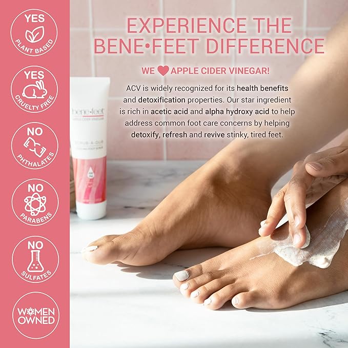 Benefeet Scrub-A-Dub Cooling Foot Scrub - Exfoliates + Refreshes Dry + Dull Skin, Get Smoother Skin from Heel to Toe, Made w/Vitamin E, Apple Cider Vinegar, Walnut Shell + Apricot Seed, 4 oz (2 Pack)-Velvo Beauty