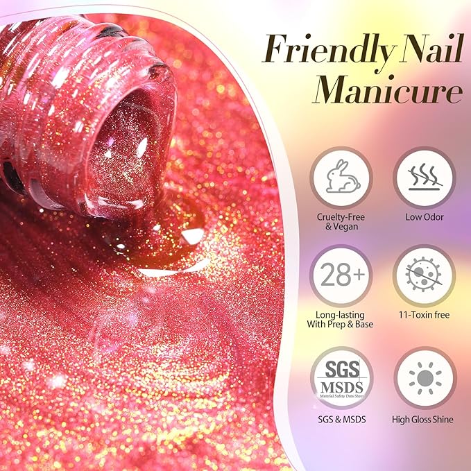 Born Pretty Cat Magnetic Eye Gel Nail Polish Spring Summer Neon Shimmer Glitter Holographic Aurora Rainbow Cat Magnetic Gel Polish Nail Art Manicure DIY at Home 6PCS-Velvo Beauty