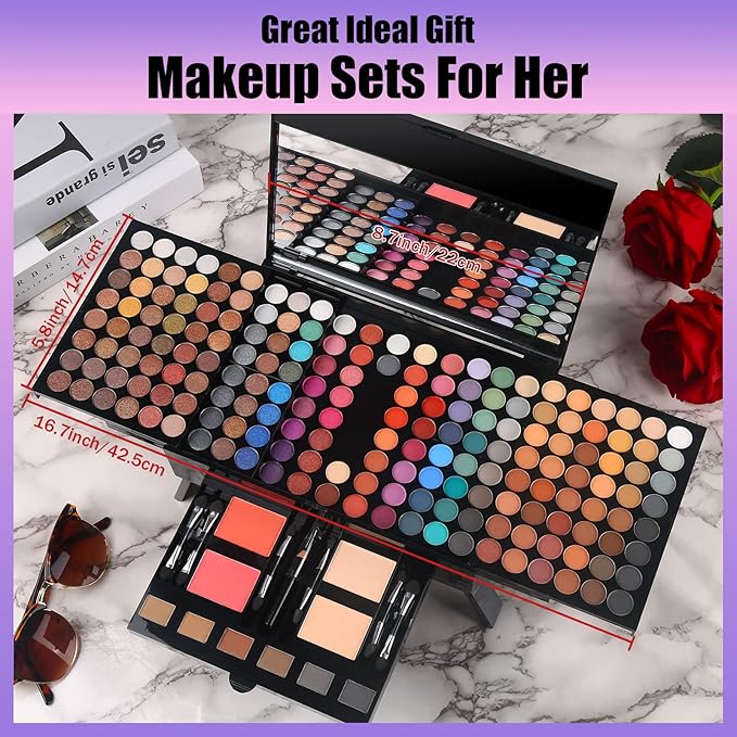 Women Makeup Sets Full Kits - 190 Colors Cosmetic Make Up Gifts Combination with Eyeshadow Facial Blusher Eyebrow Powder Face Concealer Powder Eyeliner Pencil with Full Size Mirror Makeup Palette Kit-Velvo Beauty