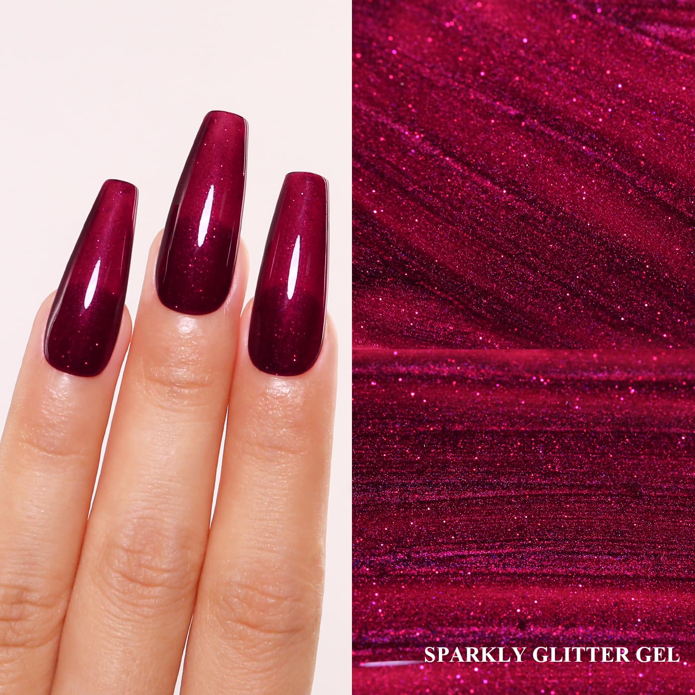 Imtiti Glitter Gel Nail Polish, Burgundy Red Iridescent Glitter Gel Polish Cherry Red Diamond Shimmer Sparkle Soak Off UV LED Nail Gel Polish Autumn Winter Gel Polish Manicure Gel Nail Kit 10ML-Velvo Beauty