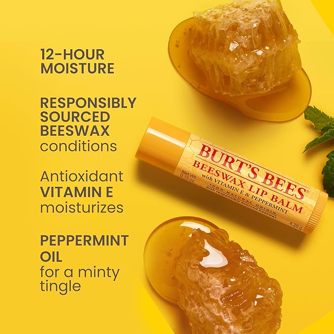 Burt's Bees Lip Balm - Original Beeswax, Lip Moisturizer With Responsibly Sourced Beeswax, Tint-Free, Natural Origin Conditioning Lip Treatment, 2 Tubes, 0.15 oz.-Velvo Beauty