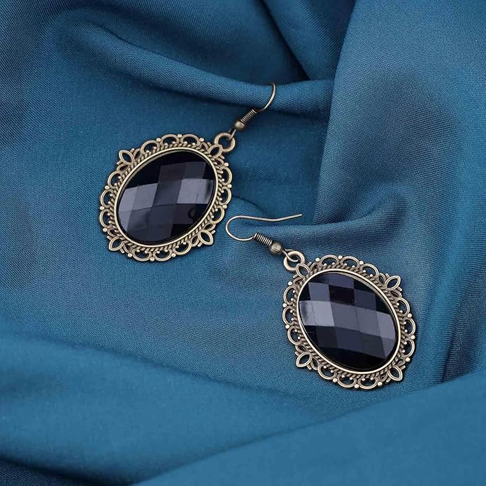 Vintage Black Crystal Drop Earrings Oval Onyx Dangle Earrings Large Onyx Stud Earrings Black Gem Hook Earrings Jewelry for Women and Girls-Velvo Beauty