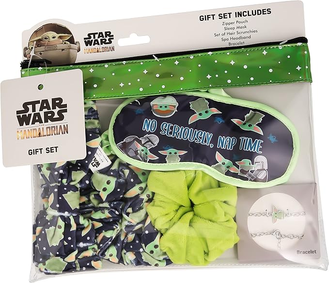 Disney Stars Wars The Mandalorian Gift Set Featuring Grogu - Girls Spa Set includes Pouch, Sleep Mask, Hair Scrunchies, Spa Headband, and Bracelet - Star Wars Gifts-Velvo Beauty