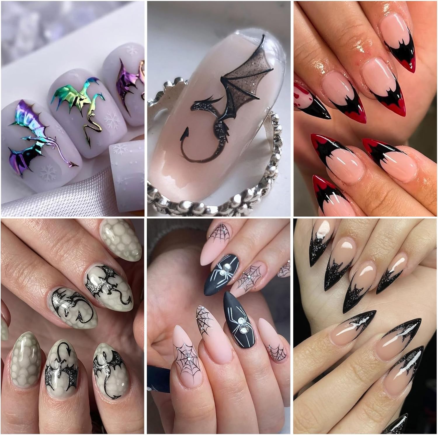 Halloween Nail Stickers Dragon Decals 12 Sheets Spooky Bat Ghost Stickers for Nails Art Metallic Glitter Spider Web Pumkin Blood Key Nail Designs Fall Holiday Supplies Manicure Decoration for Women-Velvo Beauty