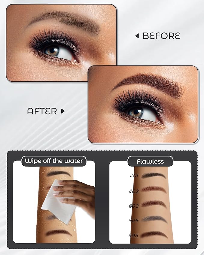 6Pcs Microblading Eyebrow Pencils Brown Waterproof Eye Brow Pencil w/Eye Brow Razor & Scissors Kit 0.5mm Ultra-Fine Tip Creates Hair-Like Strokes for Women Effortless Natural Brows-Velvo Beauty