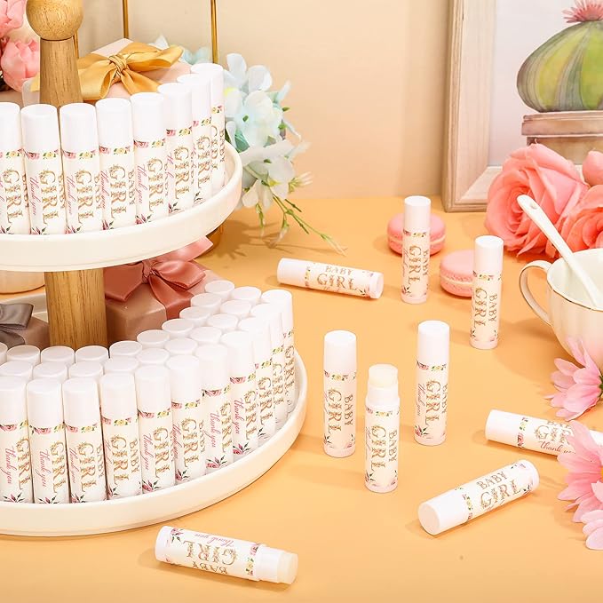 Dunzy 50 Pcs Thank You Gift Lip Balm Bulk Baby Shower Party Favors Bridal Shower Favor Lip Care with Assorted Fruit Flavors Thank You Lipstick for Guest Basket Gift Stuffer (Floral)-Velvo Beauty