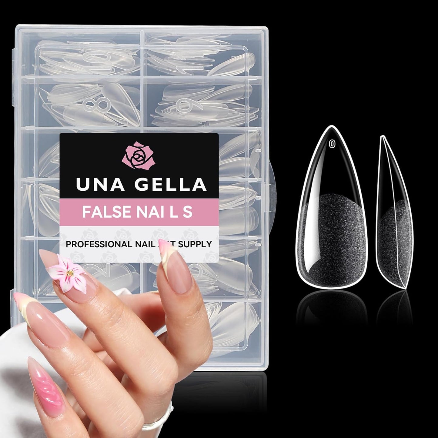 UNA GELLA Medium Stiletto Gel Nail Tips Halloween Full Cover 216Pcs Almond Shape Nails Tips Stiletto Pre etched Soft Gel Nails Tips Clear Fake False Nail Tips For Home Art Salon 12 Sizes-Velvo Beauty