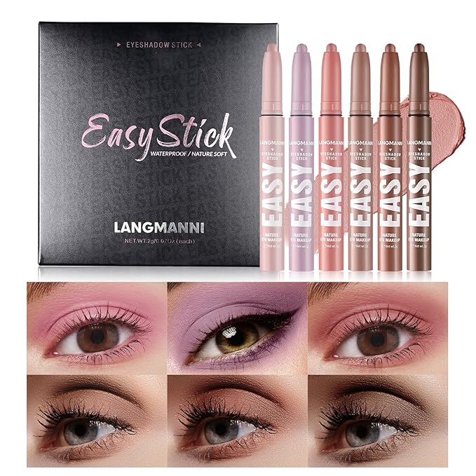 LANGMANNI Eyeshadow Stick, 6 PCS Waterproof Multi-Color Eyeshadow Pen Set, Creamy Long-Lasting Eye Makeup Kit, Natural & Shimmer Shades Contour Stick, Perfect Gifts For Women (#A)-Velvo Beauty