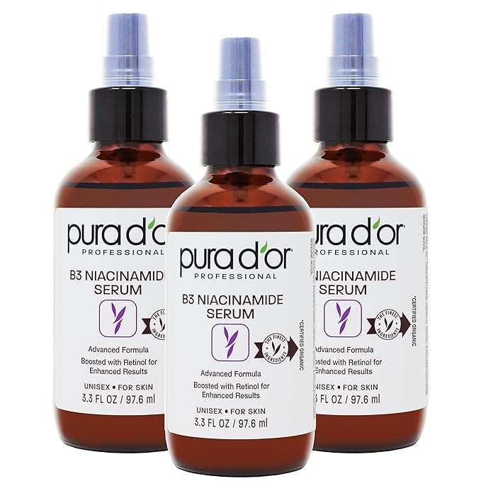 PURA D'OR B3 Niacinamide Advanced Facial Serum (3.3oz x3 = 9.9oz) Skin Care Formula with Retinol For Wrinkles, Hydration & Complexion - All Skin Types, Hypoallergenic - Women & Men-Velvo Beauty
