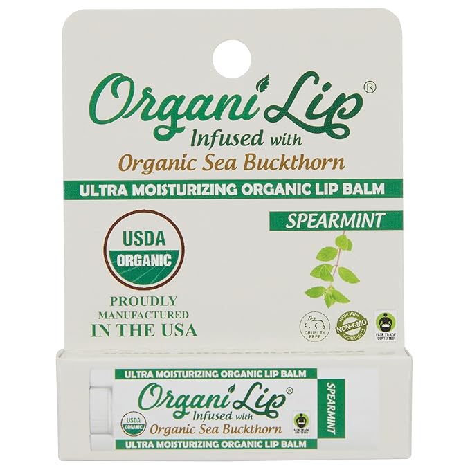 Organic Lip Balm, Spearmint Flavor, Ultra Hydrating Lip Moisturizer for Cracked or Dry Lips, Infused With Organic Sea Buckthorn, Oval Shaped Tube, USDA Certified Organic, 1 Pack-Velvo Beauty