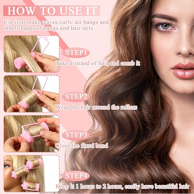 Geyoga 18 Pieces Sponge Hair Rollers Large Soft Foam Hair Styling Curlers Large Size Hairdressing Curlers for Women(1.4 x 2.6 Inches,Pink)-Velvo Beauty