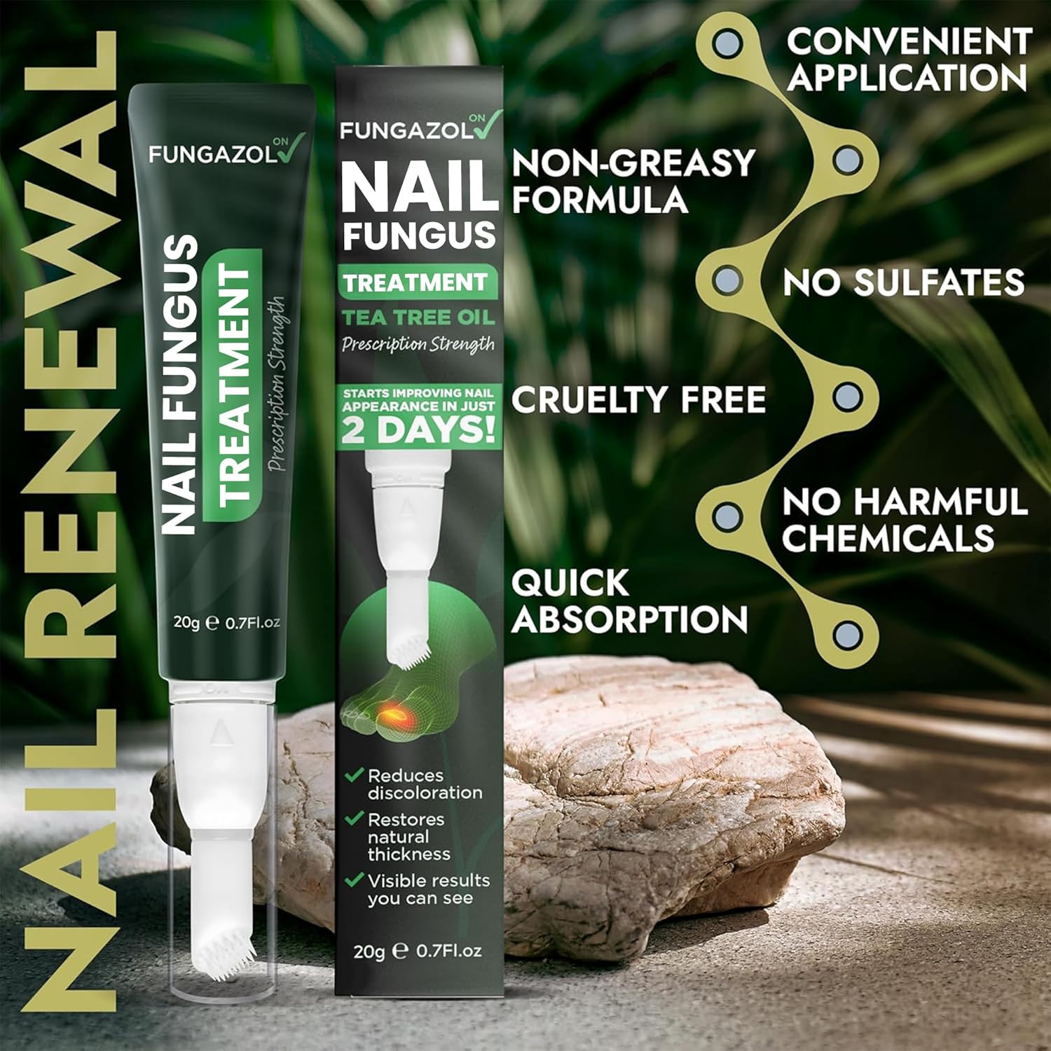 Nail Fungus Treatment Extra Strength for Toenail & Fingernails | Antifungal Nail Treatment with Tea Tree Oil | Fast-Acting, No-Touch Applicator | Restores Thickness & Discoloration | 20g-Velvo Beauty