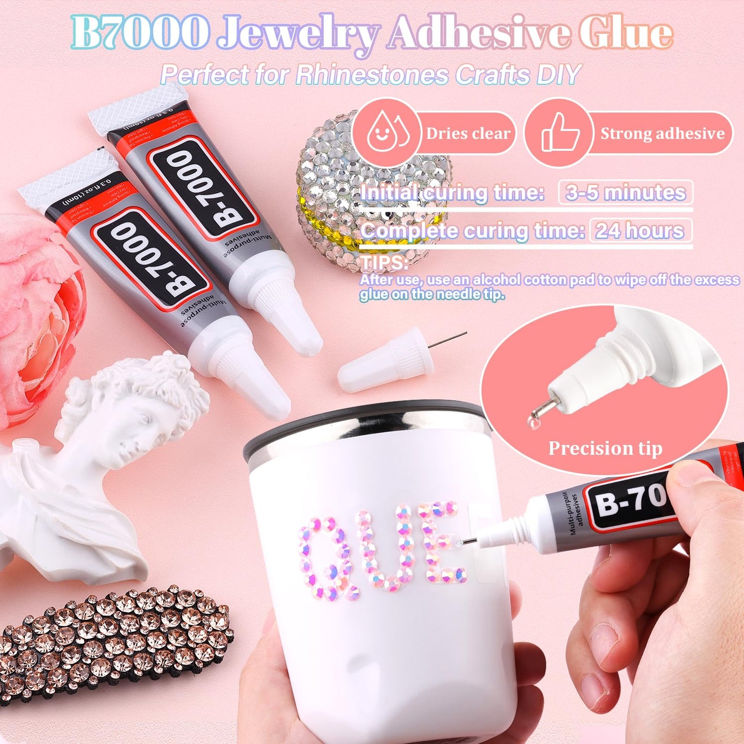 30000Pcs Resin Light Pink AB Rhinestones for Bedazzling Crafting with b7000 Jewelry Glue, Bulk Flatback Gems Bedazzler Kit for Crafts Clothes Shoes Fabric Nail Diamond Art, Assorted Size 2/3/4/5/6mm-Velvo Beauty