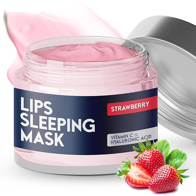 Lip Mask Overnight with Hyaluronic Acid & Collagen, Lip Sleeping Mask for Dry Cracked Lips, Moisturizing, Hydrating, Exfoliating Night Treatment for Lip Care (Strawberry)-Velvo Beauty