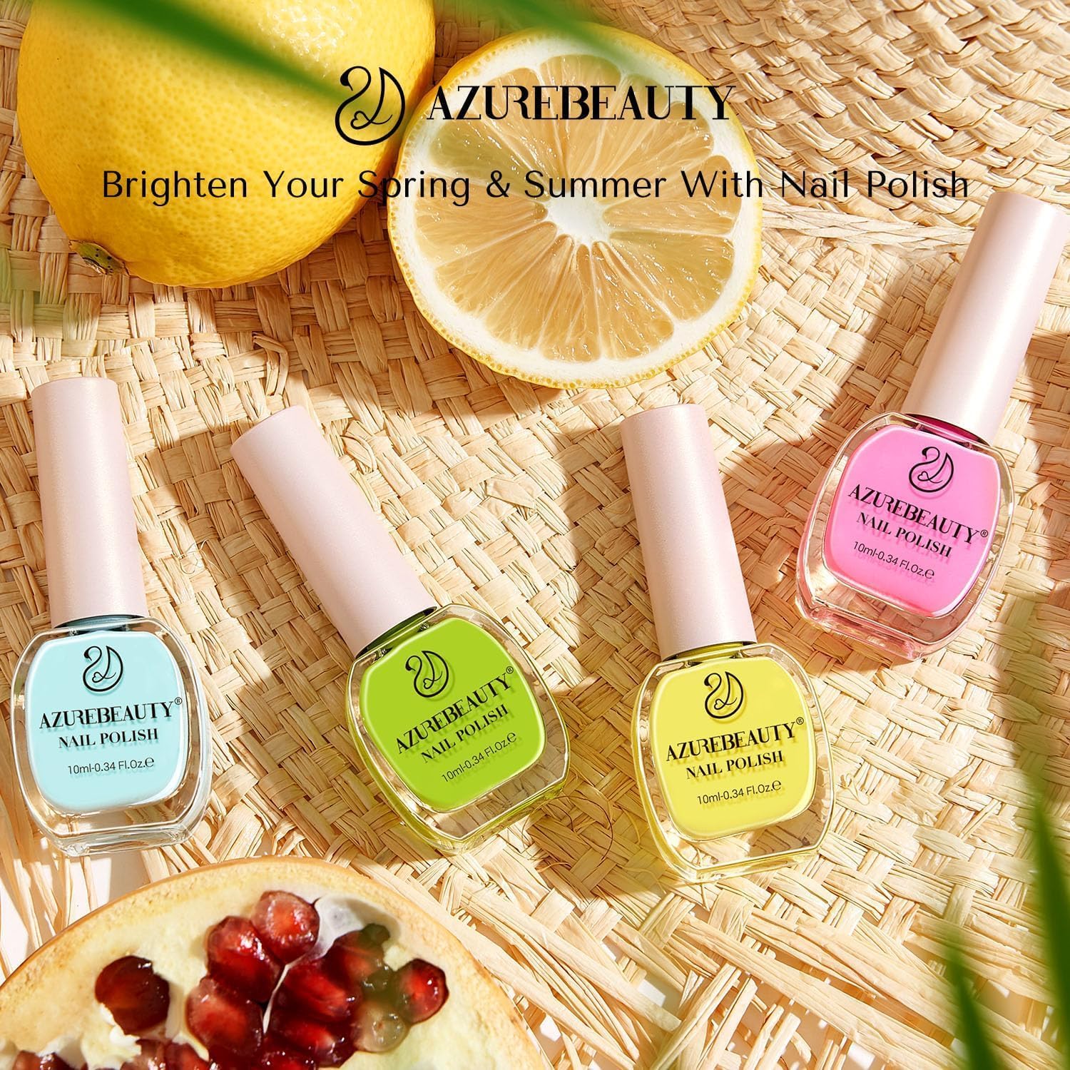 AZUREBEAUTY Nail Polish Set, 4 Colors Pastel Lime Green Yellow Pink Quick Dry Natural Nail Lacquer Strengthening Treatment Kit DIY Salon at Home-Velvo Beauty