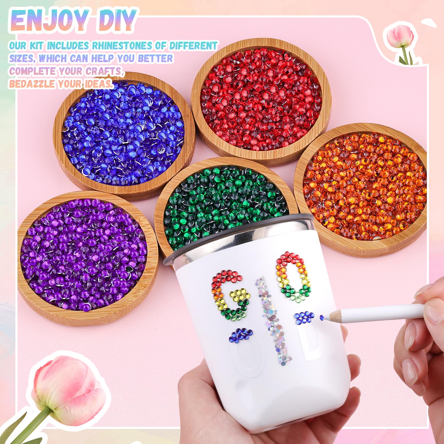 12600Pcs Resin Rhinestones with 3Pcs B7000 Jewelry Glue for Crafting, Multicolors 4mm Non Hotfix Flatback Gems, Bedazzling Crystal for DIY Crafts Clothing Tumblers Mugs Shoes Fabric Decor Nail Art-Velvo Beauty