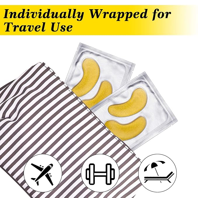 24K Gold Eye Mask, Anti-Aging Hydrolyzed Collagen and Hyaluronic Acid Under Eye Patches for Puffy Eyes & Bags, Dark Circles and Wrinkles, 16 pairs-Velvo Beauty