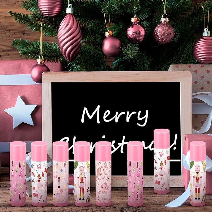 Dunzy 50 Pcs Christmas Lip Balm Gifts Bulk Pink Christmas Nutcracker Themed Lip Balm Xmas Lip Moisturize for Lip Care Xmas Holiday Party Stocking Stuffers, 5 Flavors-Velvo Beauty