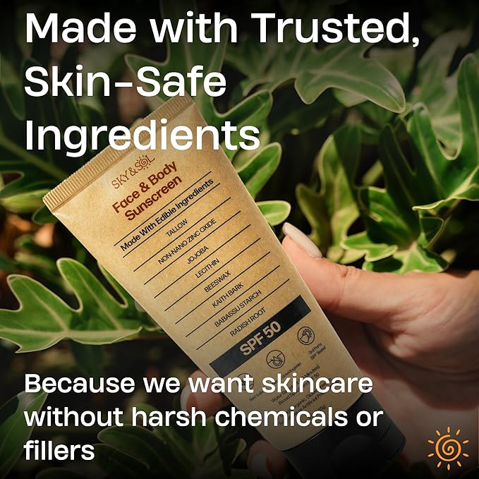 Mineral Sunscreen SPF 50 | With Grass-Fed Tallow & Zinc Oxide | Non-Greasy Formula for Face & Body | Made Without Reef-Harming UV Filters | 3 oz (85 g)-Velvo Beauty